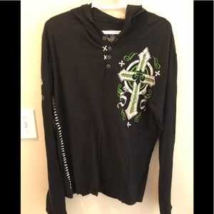 Affliction pull over shirt with hood